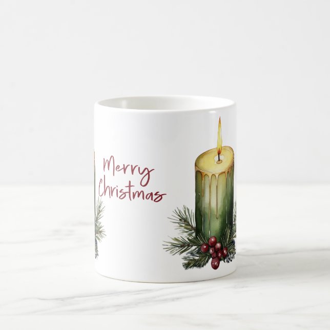 Taza De Café Green Christmas Candle Pine Berry Coffee Mug  (Centro)