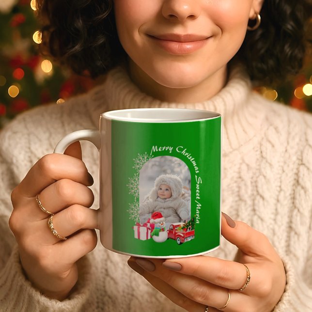 Taza De Café Green Christmas Cartoons Family Photos Border (Subido por el creador)