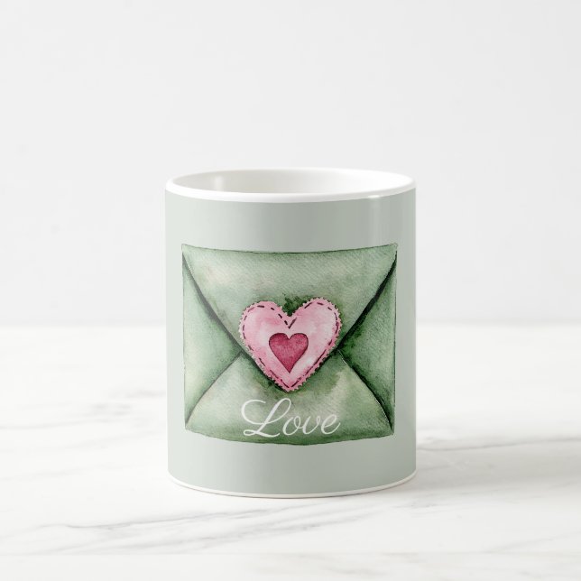 Taza De Café Green Envelope Pink Love Heart (Centro)