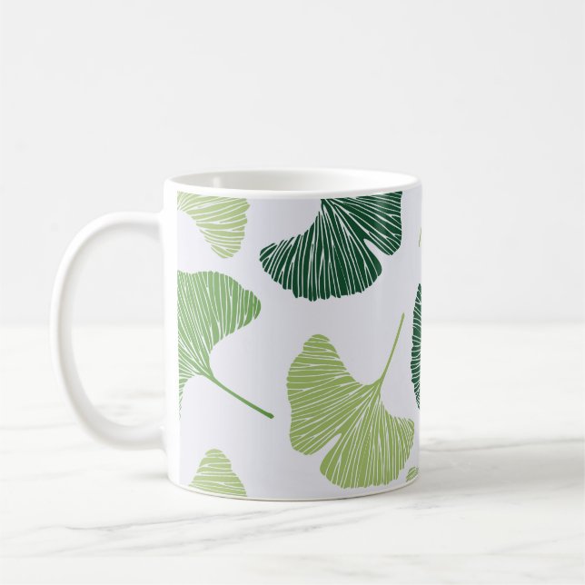 Taza De Café Green Ginkgo Biloba Seamless Pattern (Izquierda)
