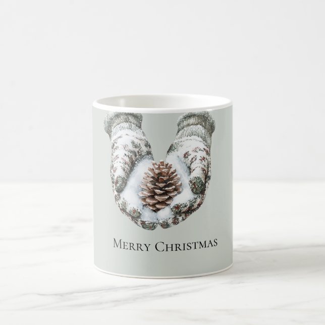 Taza De Café Green Gloves Snow Christmas Pine Cones (Centro)