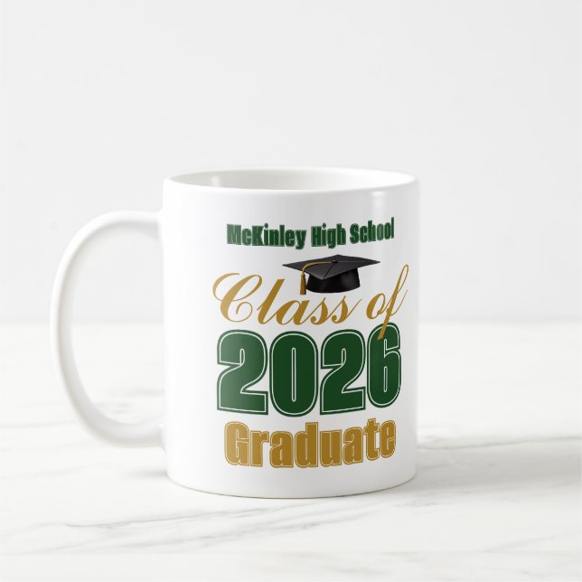 Taza De Café Green Gold Class of 2026 Graduate Gift (Izquierda)