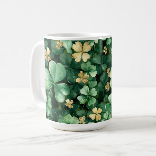 Taza De Café Green Gold Shamrocks St. Patrick's Day   (Anverso izquierdo)