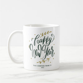 Taza De Café Green Happy New Year Modern Calligraphy Wreath