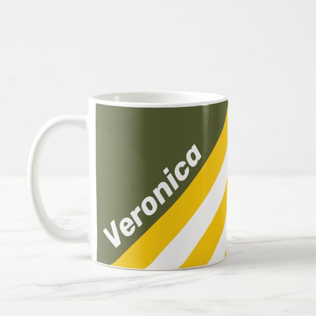 Taza De Café Green Honey Nostalgic Stripes with Name (Izquierda)