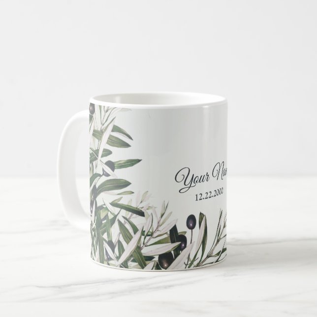 Taza De Café Green Leaves Black Olive Elegant Wedding Gift (Anverso izquierdo)