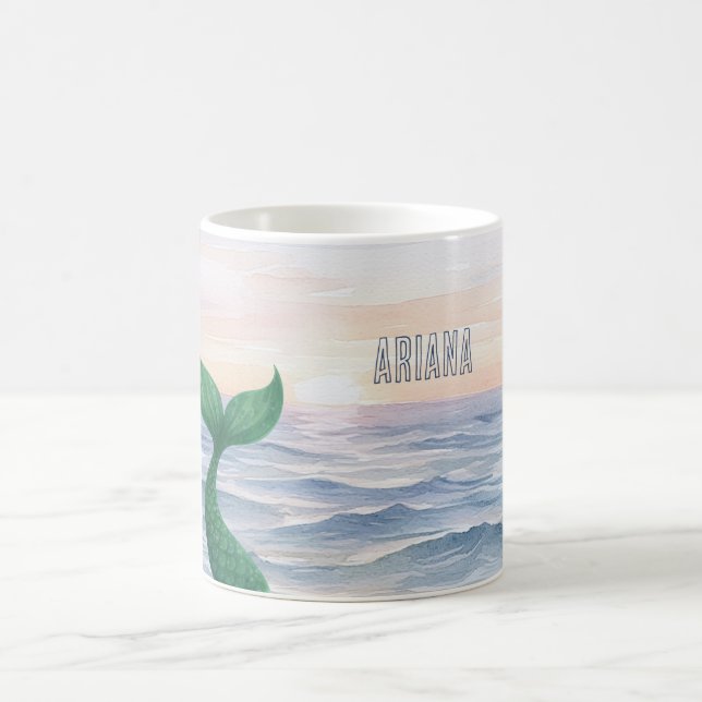 Taza De Café Green Mermaid Tail Ocean Sunset (Centro)
