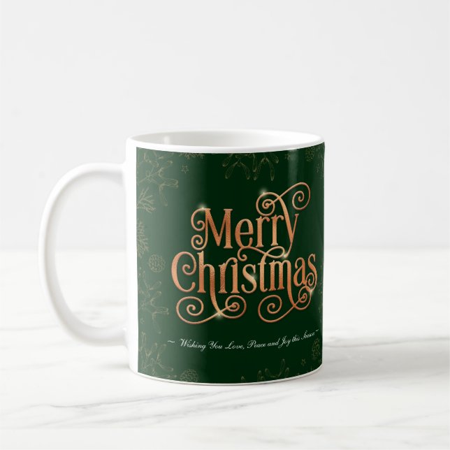 Taza De Café Green Merry Christmas Sparkle Gold Script Personal (Izquierda)