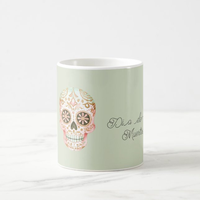 Taza De Café Green Pink Sugar Skull Día de los Muertos (Centro)