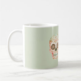 Taza De Café Green Pink Sugar Skull Día de los Muertos