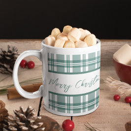 Taza De Café Green Plaid Merry Christmas