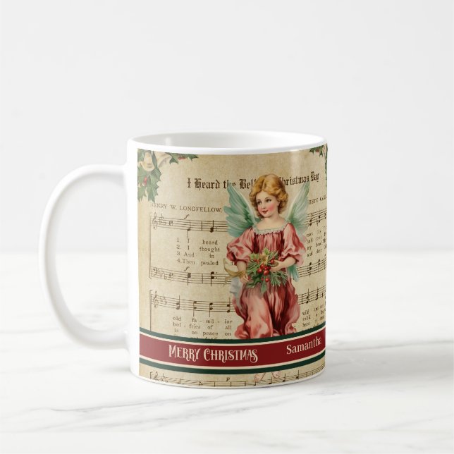 Taza De Café Green Red Merry Christmas Mug Angel Keepsake Gift (Izquierda)