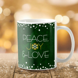 Taza De Café Green Snowflake Peace Joy Amo Audaz Festividad Mod