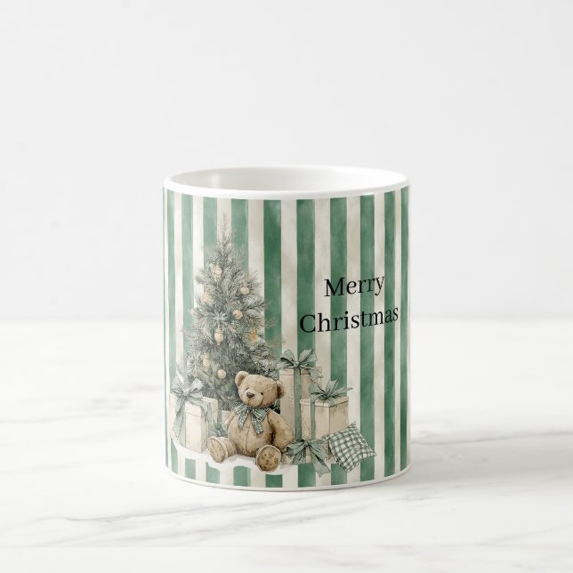 Taza De Café Green Stripes Christmas Tree Teddy Bear Gifts (Centro)