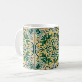 Taza De Café Green Tan Gold Look Talavera Azulejo Tile