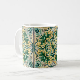 Taza De Café Green Tan Gold Look Talavera Azulejo Tile