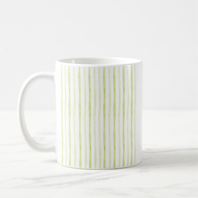 Taza De Café Green Watercolor Stripes and Rose Flower (Izquierda)