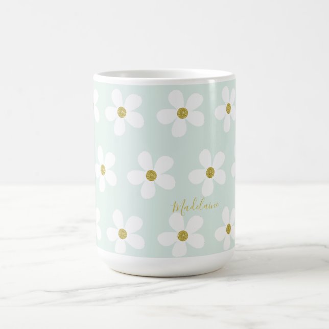 Taza De Café Green White Simple Daisy Gold Personal (Centro)
