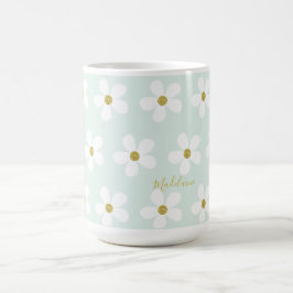 Taza De Café Green White Simple Daisy Gold Personal