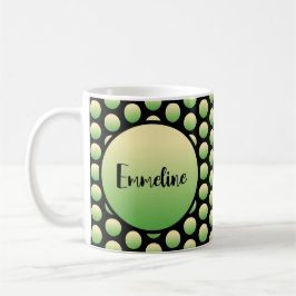 Taza De Café Green Yellow Black Retro Circles Script Name Mug