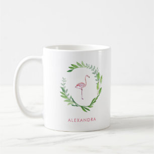 Taza De Café Greenery Wreath Flamingo rosa