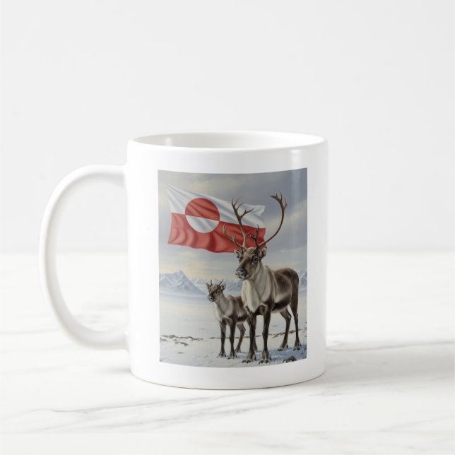 Taza De Café GREENLAND flag and arctic reindeer Coffee Mug (Izquierda)