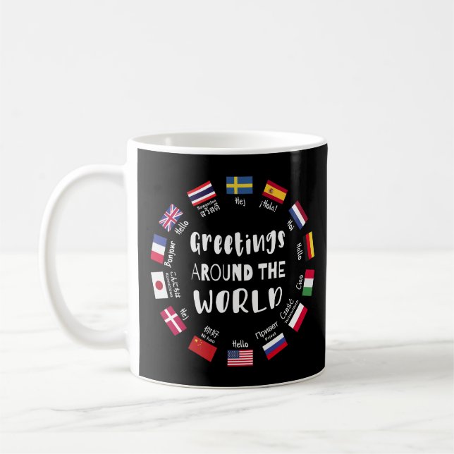 Taza De Café Greetings around the world - Hello in all language (Izquierda)