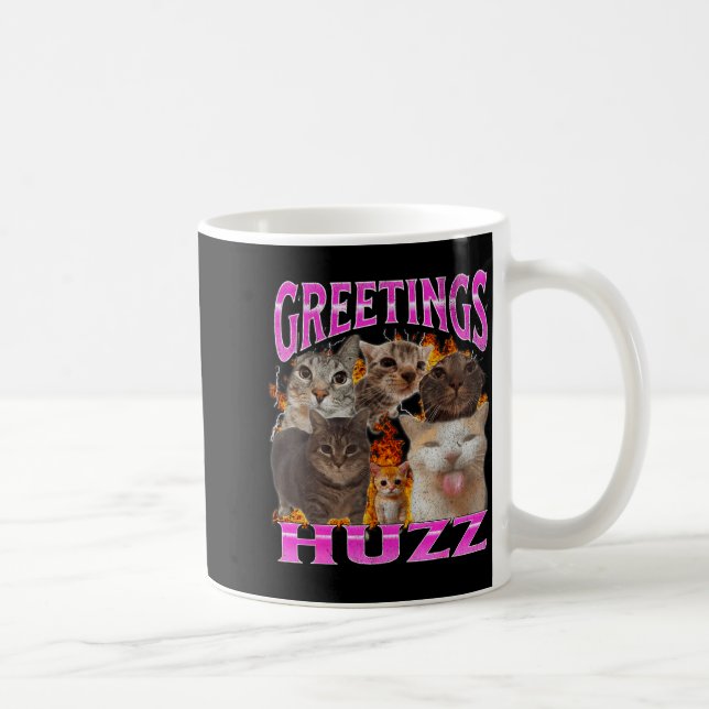 Taza De Café Greetings Huzz Funny Cat Meme Bootleg Graphic Men  (Derecha)