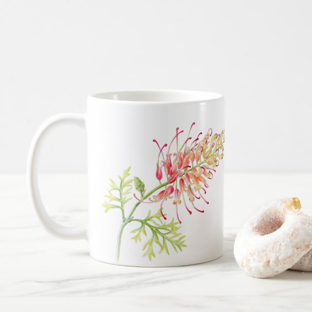Taza De Café Grevillea acuarela flor acuarela arte (Con donut)