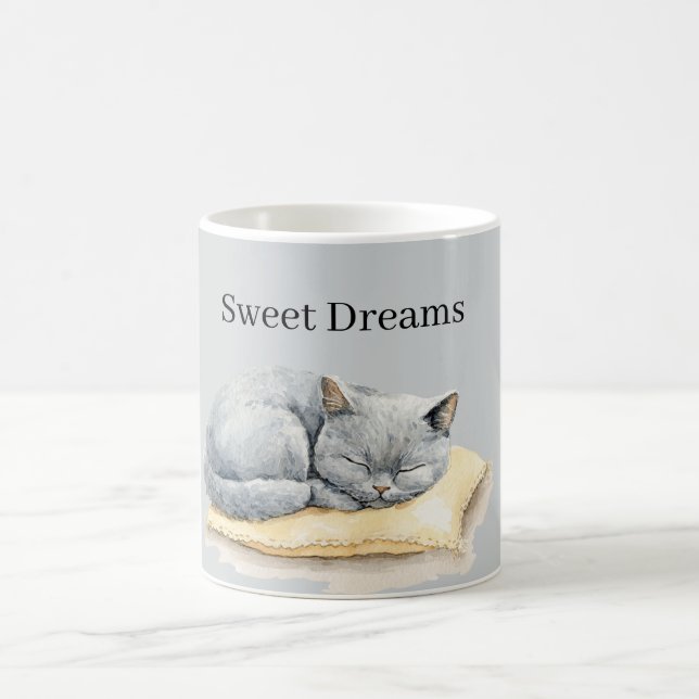 Taza De Café Grey Cat Sleeping on Pillow (Centro)