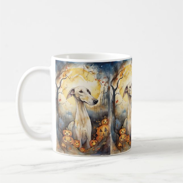 Taza De Café Greyhound de Halloween con calabazas asustadas (Izquierda)