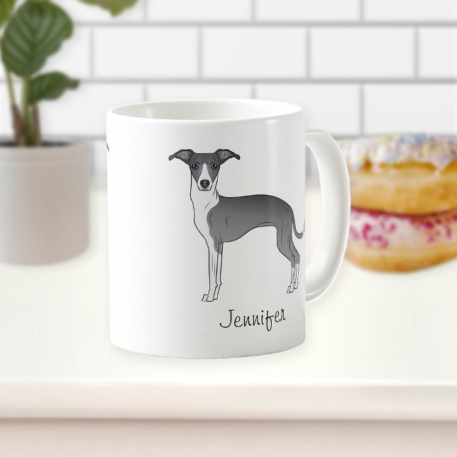 Taza De Café Greyhound Italiano Azul Y Blanco Con Nombre Person (Subido por el creador)