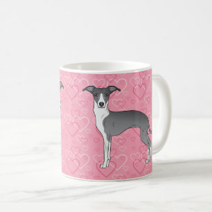 Taza De Café Greyhound Italiano Azul Y Blanco Sobre Corazones R