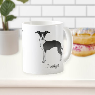 Taza De Café Greyhound Italiano Blanco Y Negro Con Nombre Perso