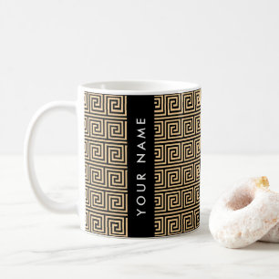 Taza De Café Griego Meander Key Brown, Tu Nombre, Personalizar