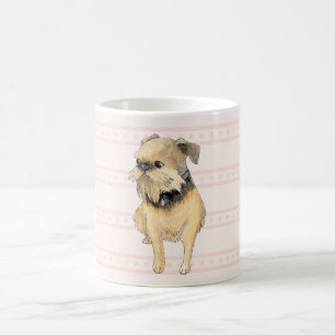 Taza De Café Grifón de Bruselas Sentado Acuarela en Rosa