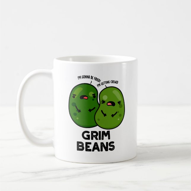 Taza De Café Grim Beans Funny Veggie Puns (Izquierda)