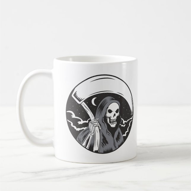 Taza De Café Grim Reaper in the Night - Horror Skull T-Shirt (Izquierda)