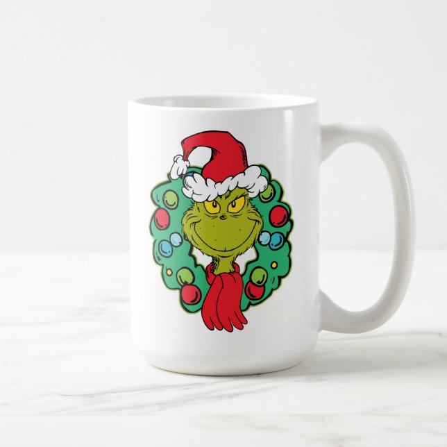Taza De Café Grinch | Navidades de la guirnalda de vacaciones (Derecha)