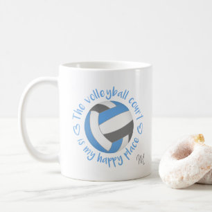 Taza De Café gris azul La cancha de voleibol es mi lugar feliz