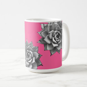 Taza De Café Gris de color de agua suculenta sobre rosa calient