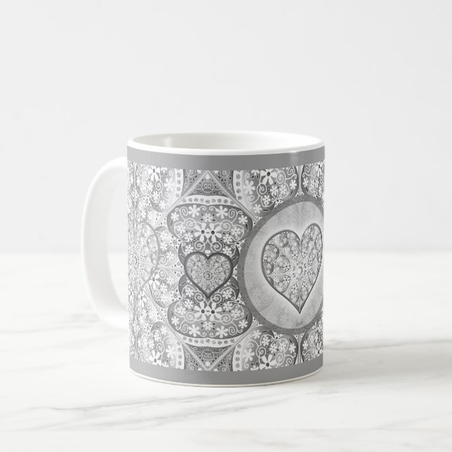 Taza De Café Gris de encaje cerámico (Anverso izquierdo)