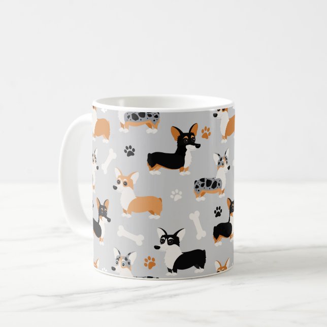 Taza De Café Gris del patrón Corgi (Anverso izquierdo)