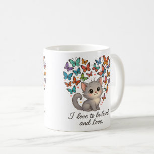 Taza De Café Gris grisáceo con mariposas coloridas