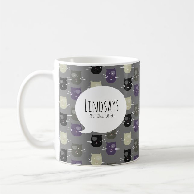 Taza De Café Gris morado negro de gato lindo (Izquierda)