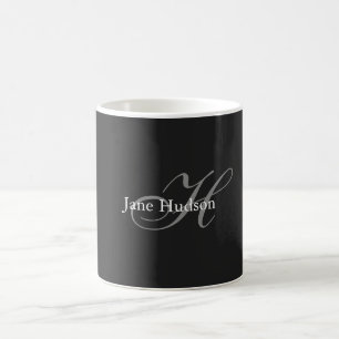 Taza De Café Gris negro Monograma simple Llanto regalo especial