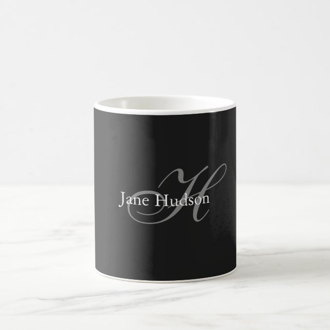 Taza De Café Gris negro Monograma simple Llanto regalo especial (Centro)