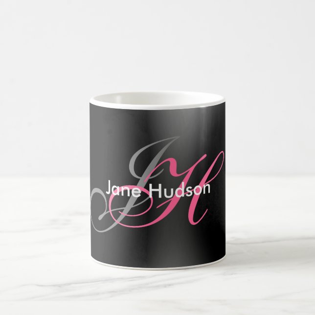 Taza De Café Gris negro Monograma simple Llanto regalo especial (Centro)