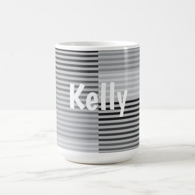 Taza De Café Gris, Negro, Rayas Blancas (Centro)