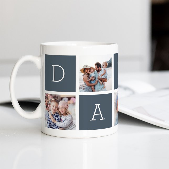 Taza De Café Gris pizarra | Personalizado Papi 5 Collage de fot (Subido por el creador)